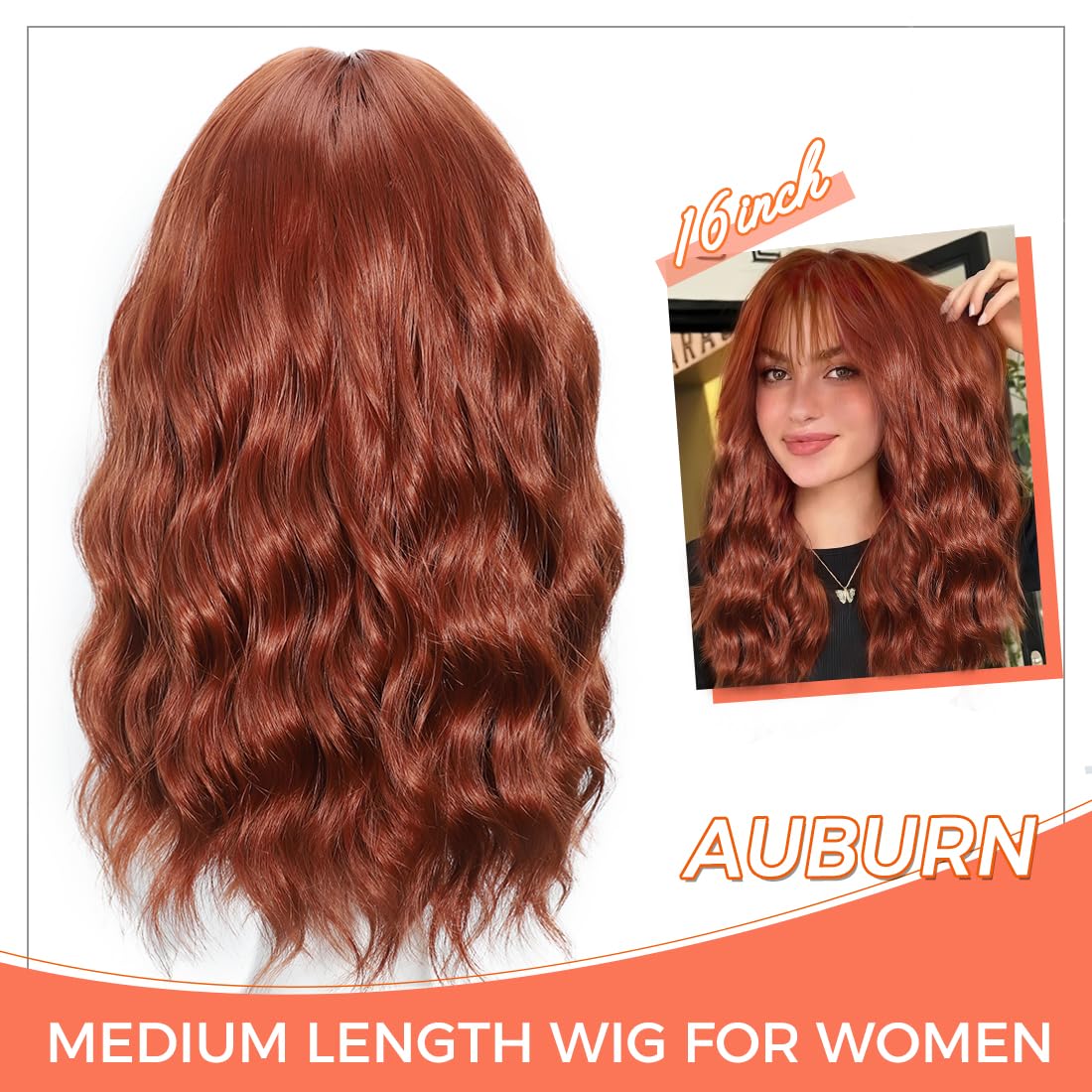 iAelev Wigs With bangs Brown Highlight 12 Inch Short Length Wigs for Women - Middle Part Synthetic Wavy Hair with Upgraded Strands, Natural Hair for Daily Party & Halloween Use793-X33H30