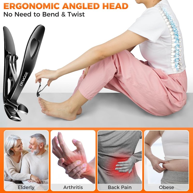 Toenail Clippers for Seniors - Large Slanted Nail Clippers for Thick Ingrown Nails | Angled Head Design