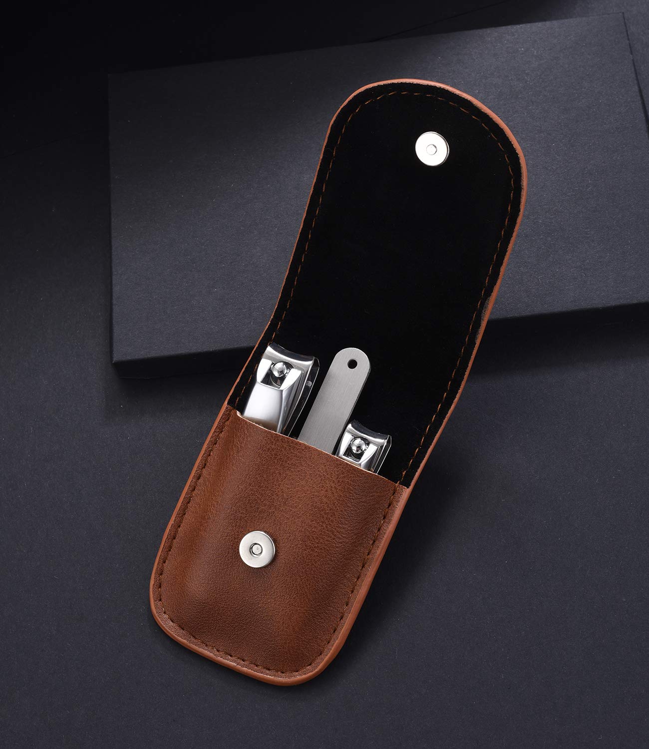 YOUGUOM Nail Clipper Set - Stainless Steel Fingernail Clippers Toenail Curved Blades Nail Cutter and Nail File w/PU Sheath for Men Women