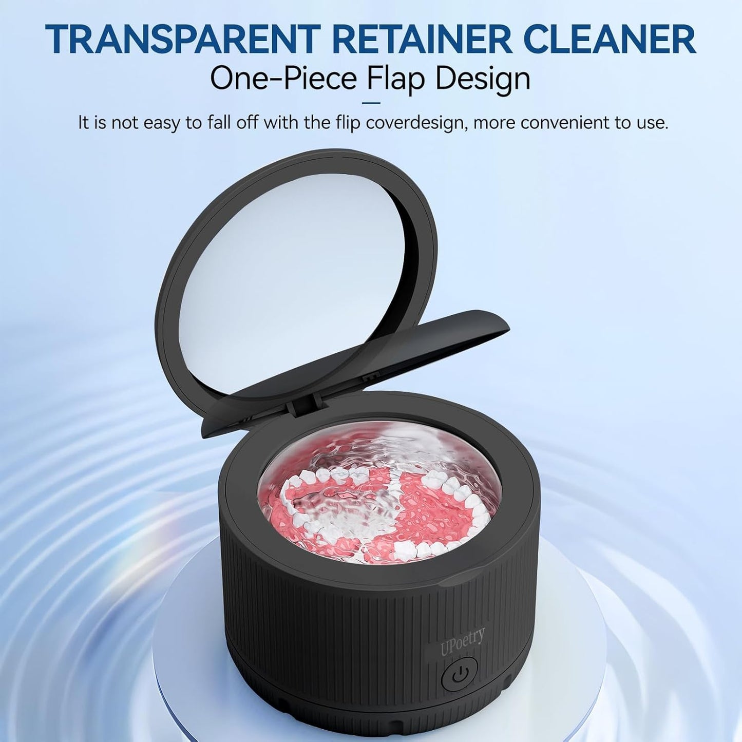 UPoetry Ultrasonic Retainer Cleaner - Dental Cleaning Pod for Braces, Dentures, Pacifiers, Mouth Guards, Jewelry & Toothbrush Heads, 150ml Portable Cleaning Machine (Without 12pcs Tablets Black)