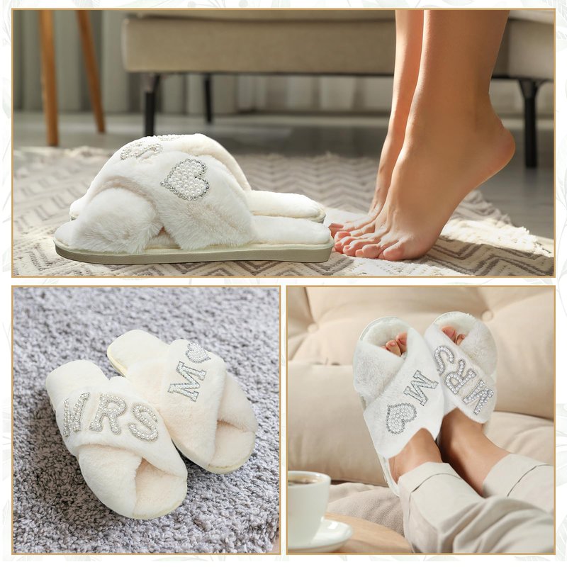 Xtinmee Personalized Initial Wedding Bride Slipper Mrs Pearl Letter Makeup Bag Bachelorette Party Bridal Shower Wedding Gifts(M)