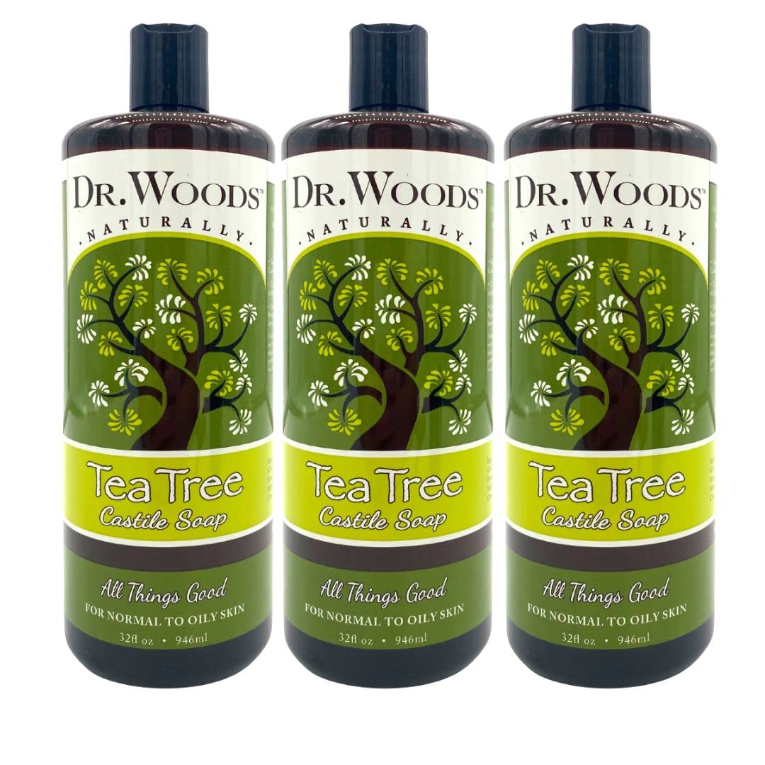 Dr. Woods Pure Tea Tree Liquid Castile Soap - Natural Castile Soap for Body, Hands, and Face with Vitamin E and Hemp Oil, for Men and Women - 32 Fl Oz, Pack of 3