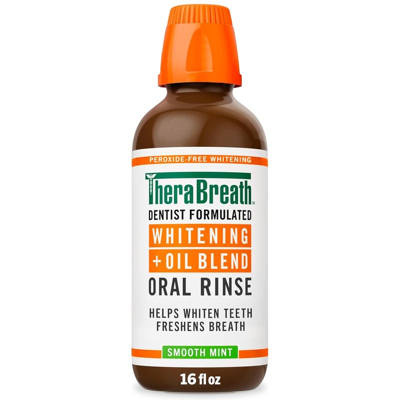 TheraBreath Whitening Oral Rinse - Alcohol-Free Mouthwash for Whiter Teeth & Fresh Breath | Smooth Mint, 16 Fl Oz