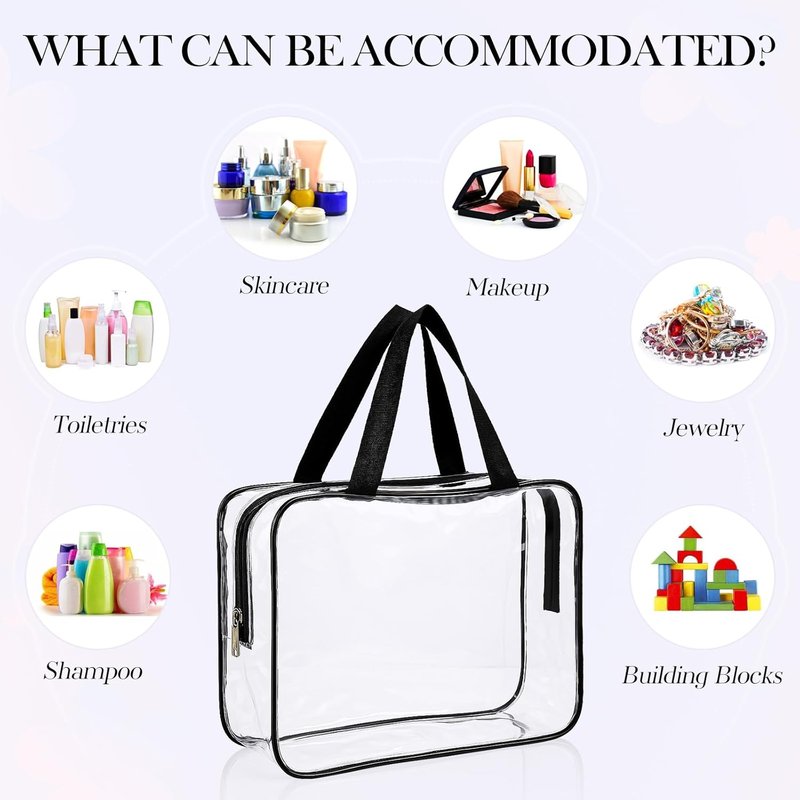 Large Clear Makeup Bag - 10 Pack Travel Toiletry Zipper Pouch | PVC Cosmetic Organizer with Handle