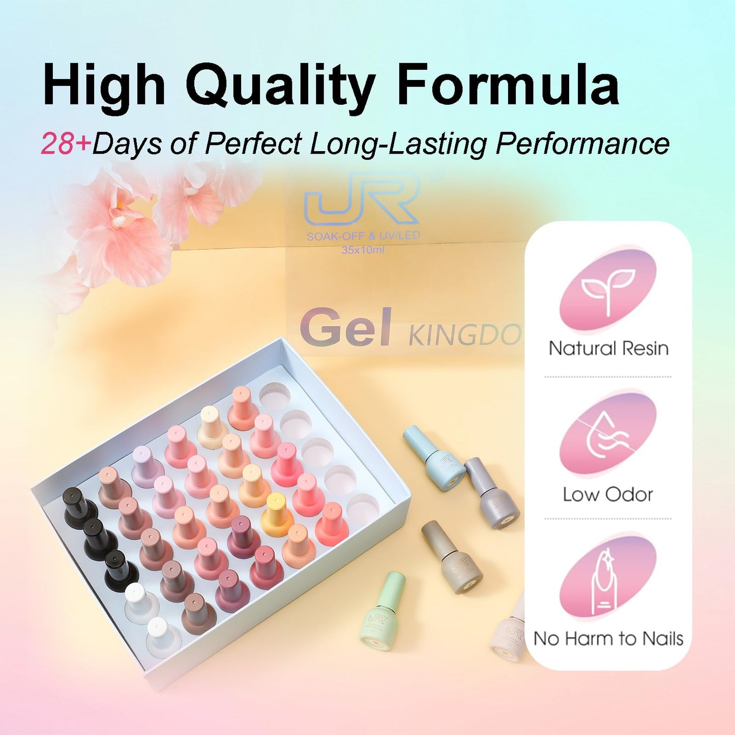 JR 35pcs 10ml Gel Nail Polish Same Color Same Bottle Red Pink Nude Gel Polish Set Base Top Matte Coat For Nail Salon Professional Nail Art Manicure for Women A Set