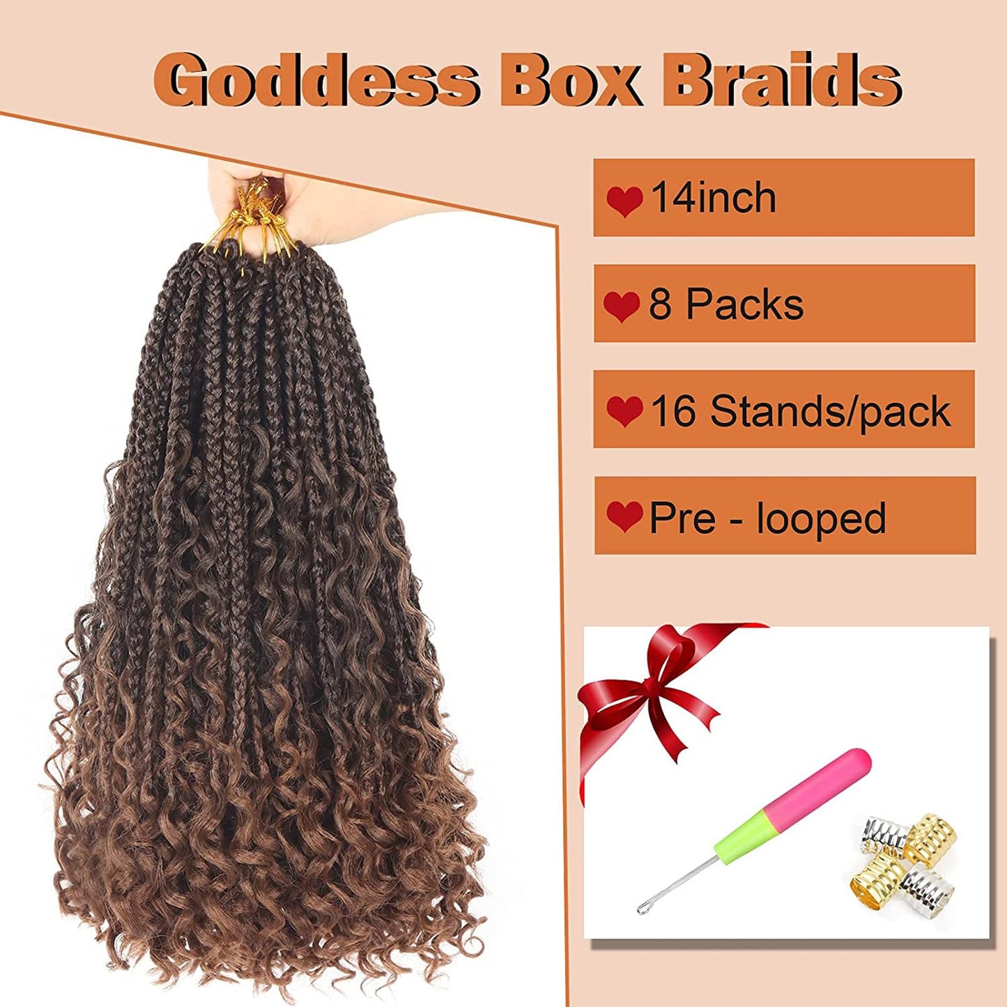 Goddess Box Braids Crochet Hair With Curly Ends 14 Inch Bohomian Box Braids Crochet Braids 8 Packs 3X Crochet Braids Synthetic Braiding Hair Extension for Black Women (14 Inch (Pack of 8), 1B-4-30)……