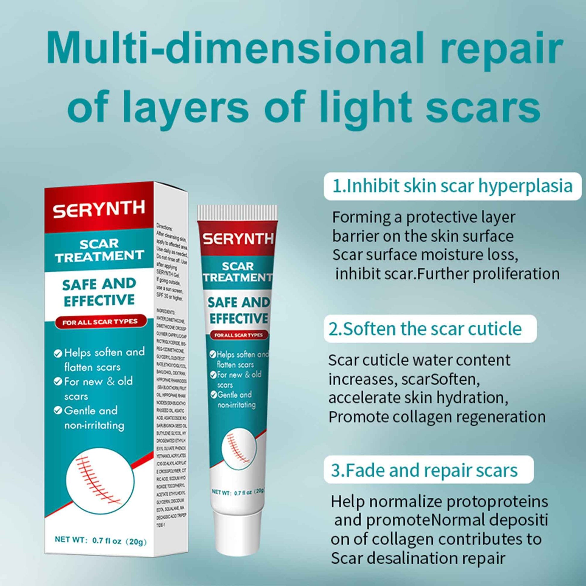 Silicone Scar Gel 20g, Effective Scar Cream - Reduces The Appearance of Both Old and New Scars from Burns, Injury, Acne, Stretch Marks, Keloid, C-Section