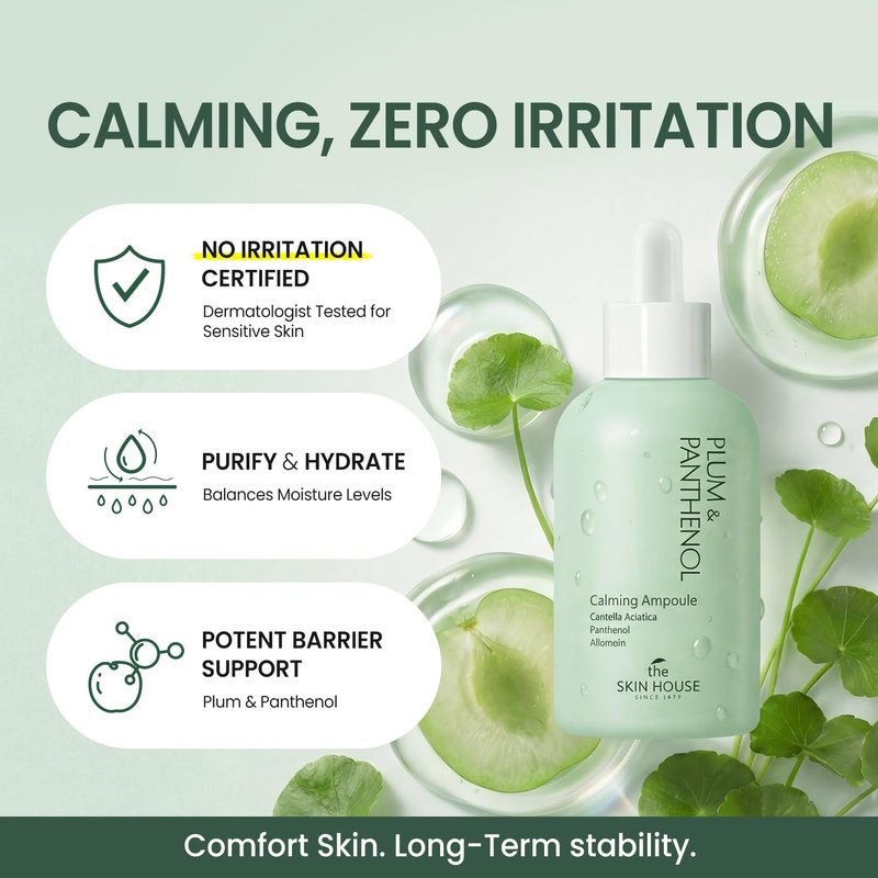 The Skin House Plum & Panthenol Calming Ampoule – Hydrating & Soothing Serum for Sensitive Skin, Non-Irritating (Dermatologist Tested) with Niacinamide & Centella[ 50ml /1.69 fl.oz]