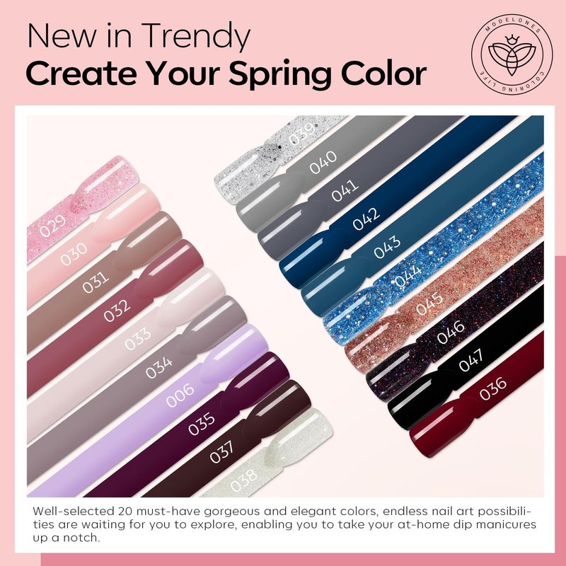 Modelones Dip Powder Nail Kit - 40 Pcs Glitter Set | 20 Colors Including Nude, Pink, Burgundy & Blue