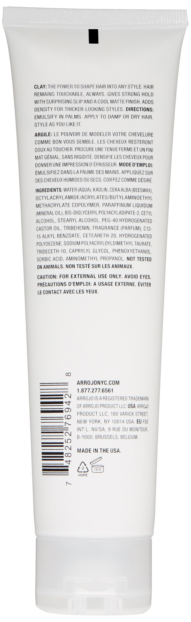 Arrojo Texture Clay, 5.1oz – Sulfate & Paraben Free Matte Hair Clay with Beeswax & Kaolin – Strong Hold, Pliable Styling for Men