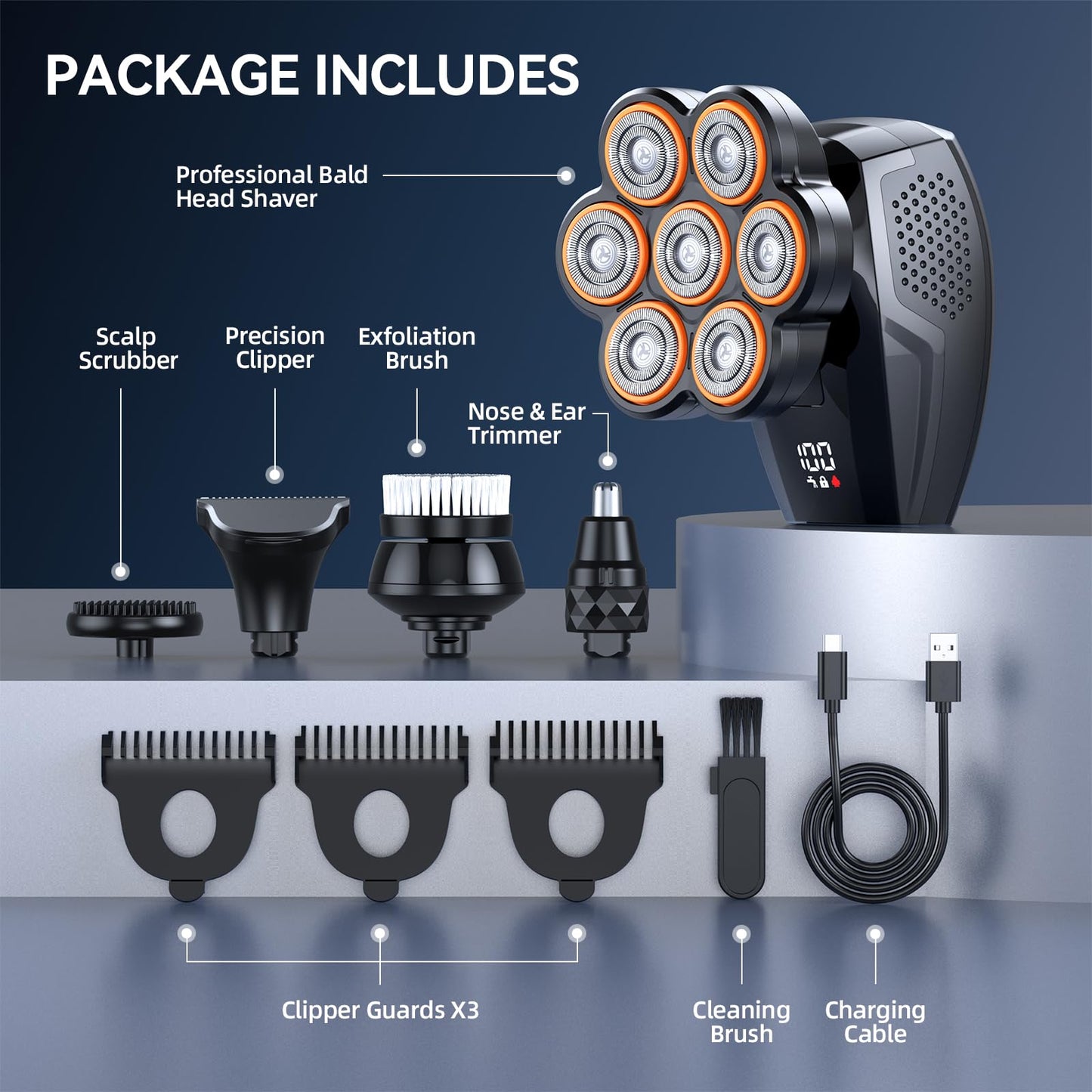 Head Shavers for Bald Men, 7D Electric Razor 10000 RPM High-Speed Mens Head Shaver, LED Display & IPX8 Waterproof for Wet/Dry Use, Fast Rechargeable Shaving Grooming Kit