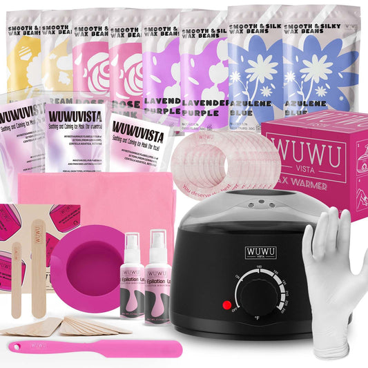 Waxing Kit, WUWUVISTA Hair Removal Hard Wax Kit with Wax Melt Warmer & Waxing Beads for Women & Men - Professional at home Wax Pot for Face/Brazilian/Full Body/Bikini/Sensitive Skin(Black, 69 items)