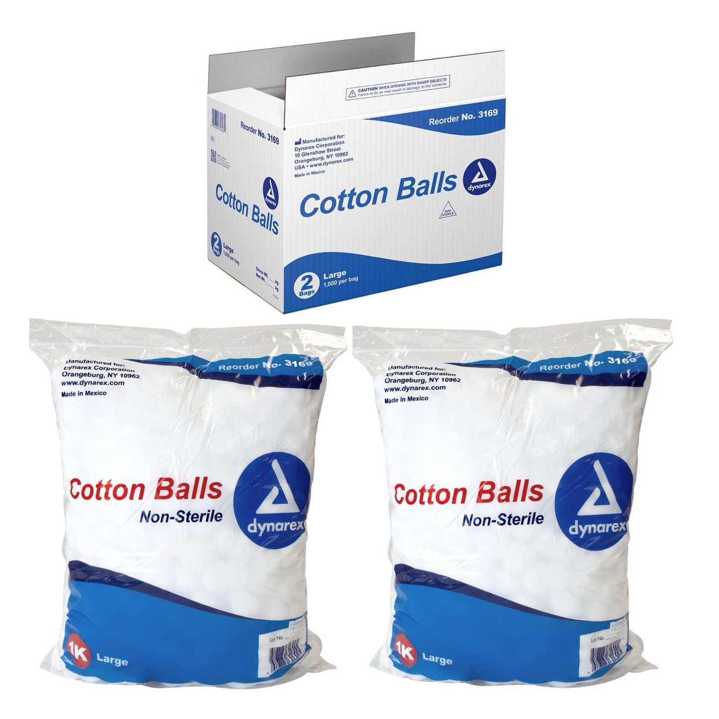 Dynarex Cotton Ball Large, Non-Sterile, 1,000 Count (Pack of 2)
