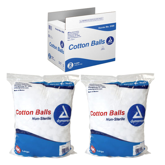 Dynarex Cotton Ball Large, Non-Sterile, 1,000 Count (Pack of 2)