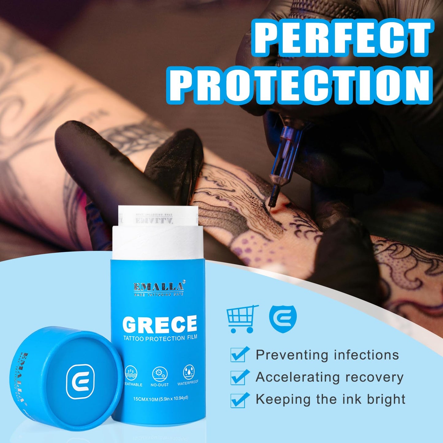 Tattoo Aftercare Bandage, 4in x 11yard Second Skin Tattoo Cover Waterproof Tattooing Cover Up Patch Transparent Tattoos Healing and Protection Film Recovery Derm Shield