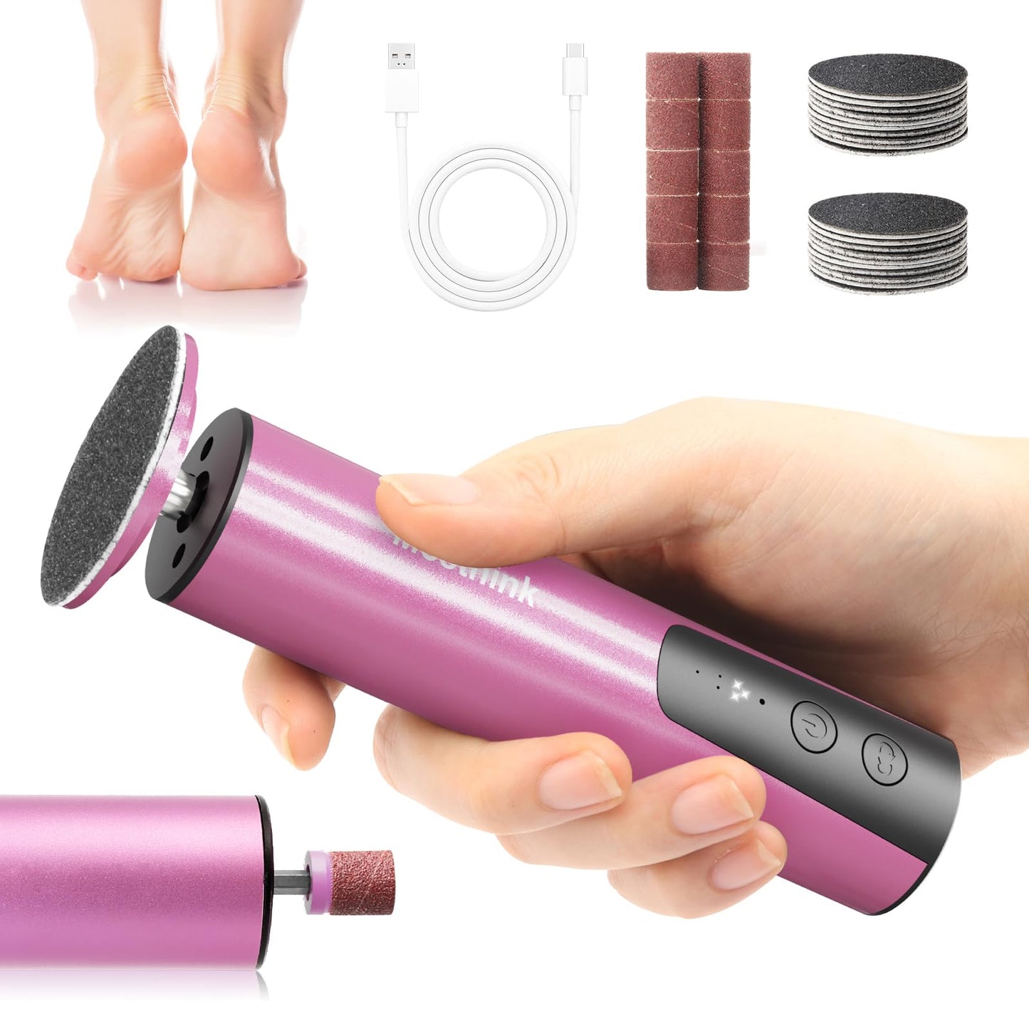 Electric Foot Callus Remover, 2 in 1 | 6 Speed Adjustable Foot File Nail Grinder with Sandpaper Disks, Professional Sander Pedicure Tool for Feet Dead Skin, Self Care Gifts for Women Mom Lover Friends