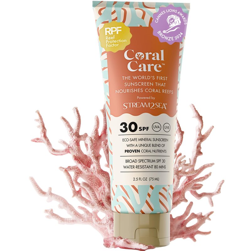 Stream2Sea Coral Care - Reef Safe Sunscreen SPF 30 Travel Size - First Reef-Approved Natural Mineral Sun block Boosts Coral Growth, Water resistant, Biodegradable, Eco-Friendly - 2 Pack