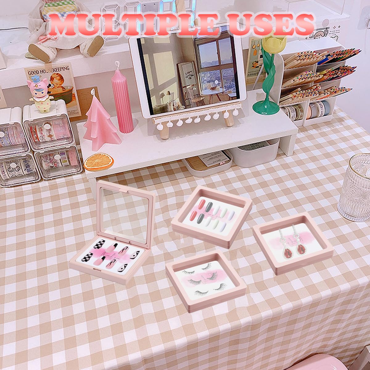 30 Pcs Press on Nail Storage Box 3D Floating Press on Nail Packaging With 90 Pcs Adhesive Double Sided Tape and 30 Pcs Cards, PE Film Nail Packaging Cases for Nail Salon Nail Display Box Earrings