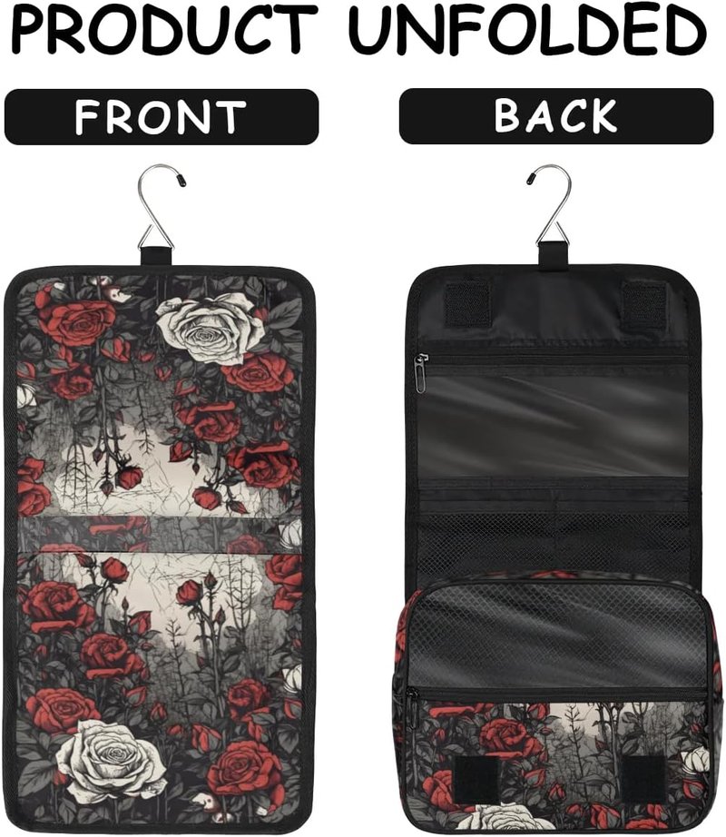 Travel Toiletry Bag - Rose Hanging Cosmetic Organizer for Kids & Adults | Durable Makeup & Shaving Kit with Sturdy Hook