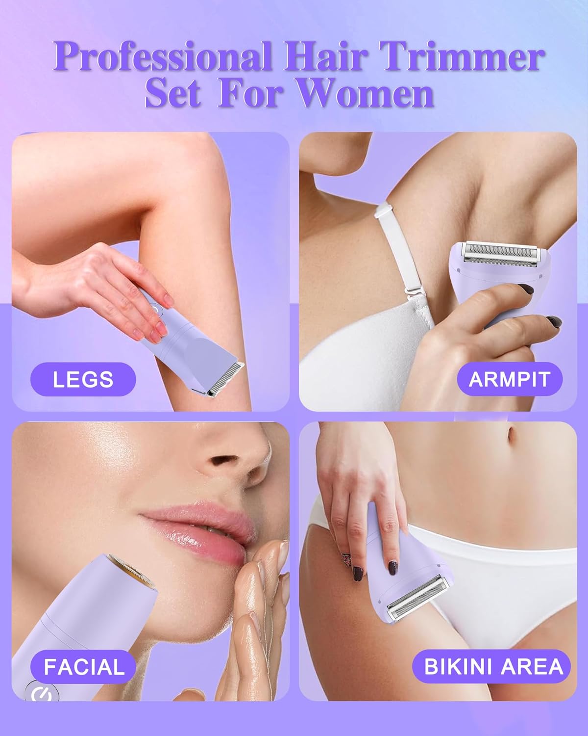 Bikini Trimmer for Women - 3-in-1 Electric Razor for Pubic & Body Hair | IPX6 Waterproof, Purple