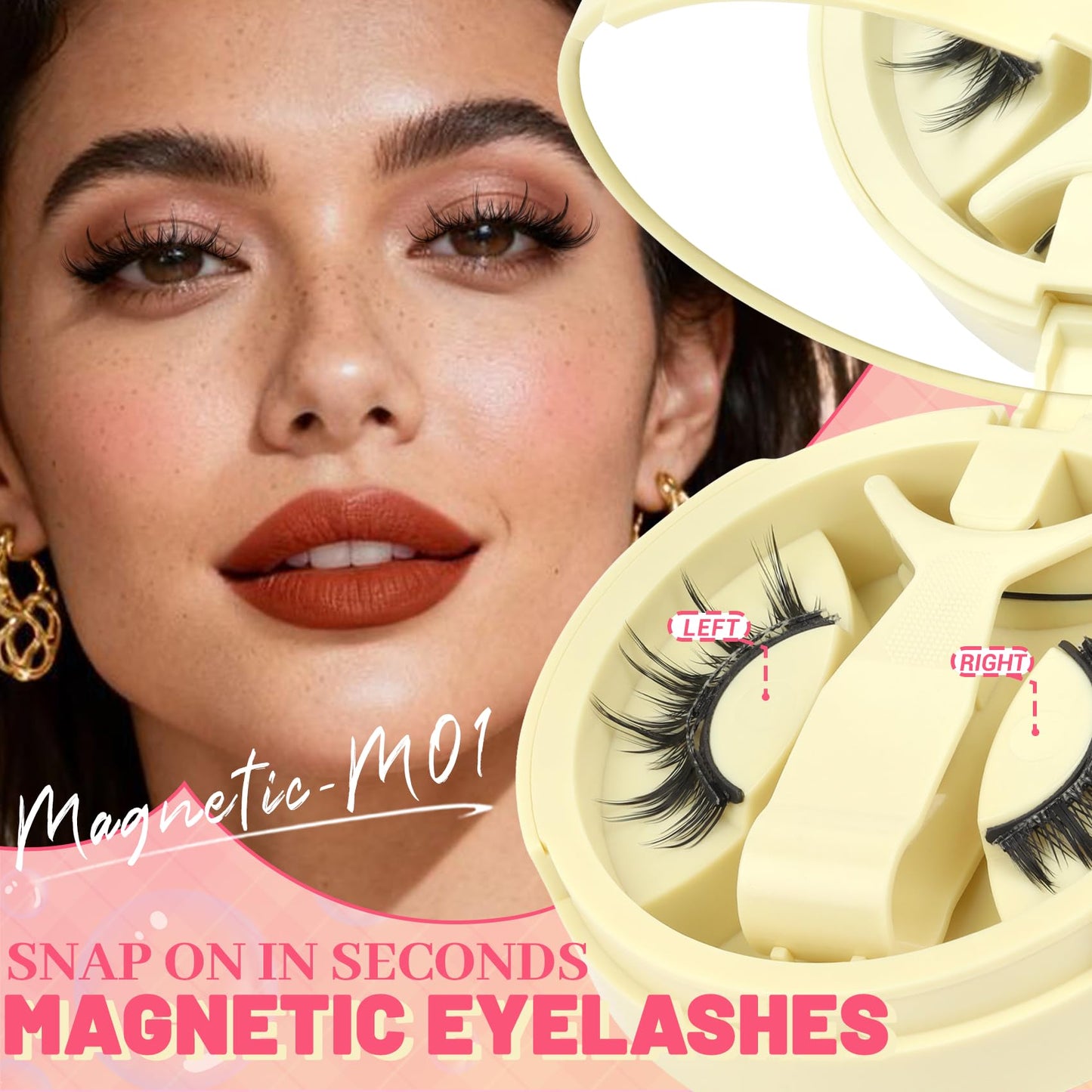 Ahrikiss Magnetic Eyelashes 1 Pair Reusable Magnetic Lashes with Applicator Manga Lashes Natural Look No Glue Needed Lash Kit Wispy Anime False Eyelashes with Magnets (M01)