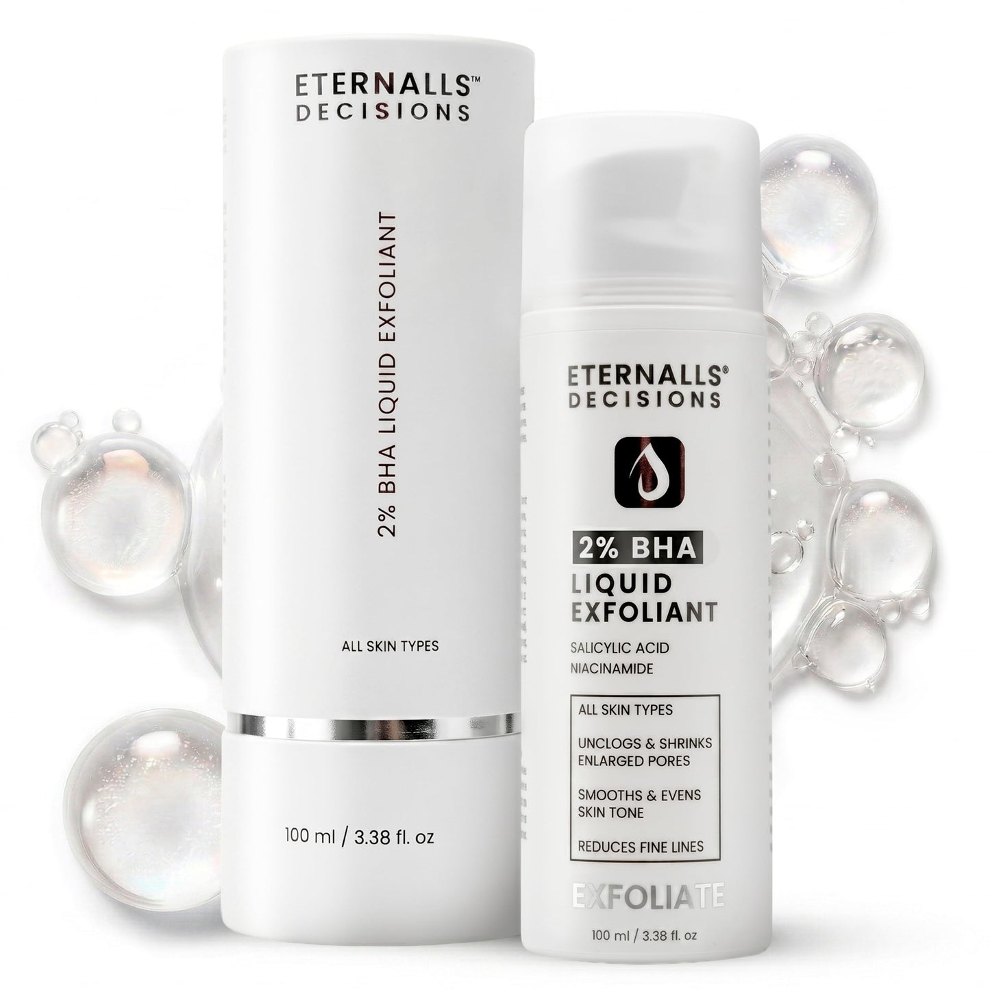 2% BHA Liquid Exfoliant Face Toner, Daily Leave-On Exfoliant, with Salicylic Acid & Niacinamide to Unclog Pores, Smooth Texture, Hydrate & Support Glowing Skin, Daily Exfoliant | Eternalls Decisions