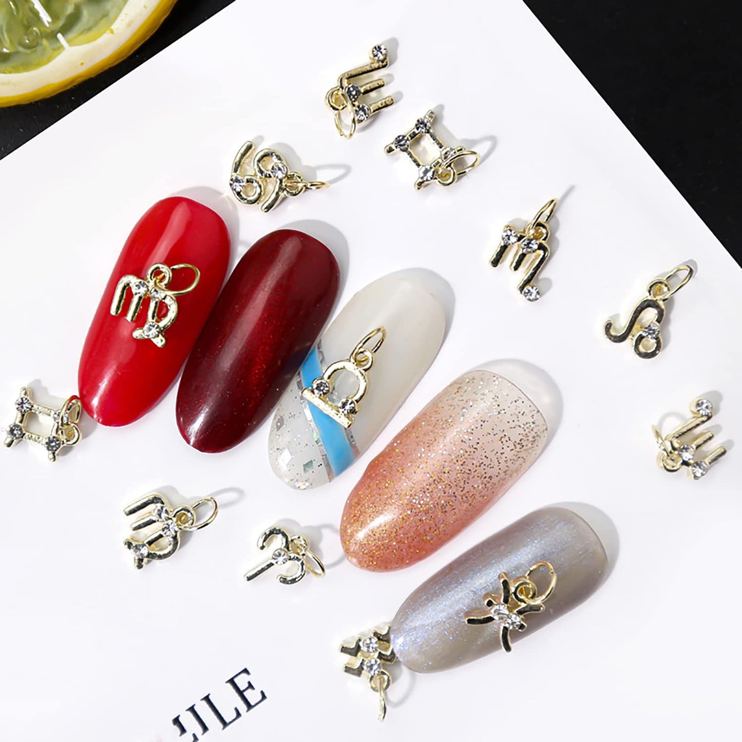 DANNEASY 36pcs Zodiac Nail Charms Dangle Nail Letter Charms Nail Rhinestones Alloy Nail Jewels 3D Nail Art Charms Virgo Leo Aries Taurus Gemini Capricorn Nail Decoration Jewelry for Acrylic Nails