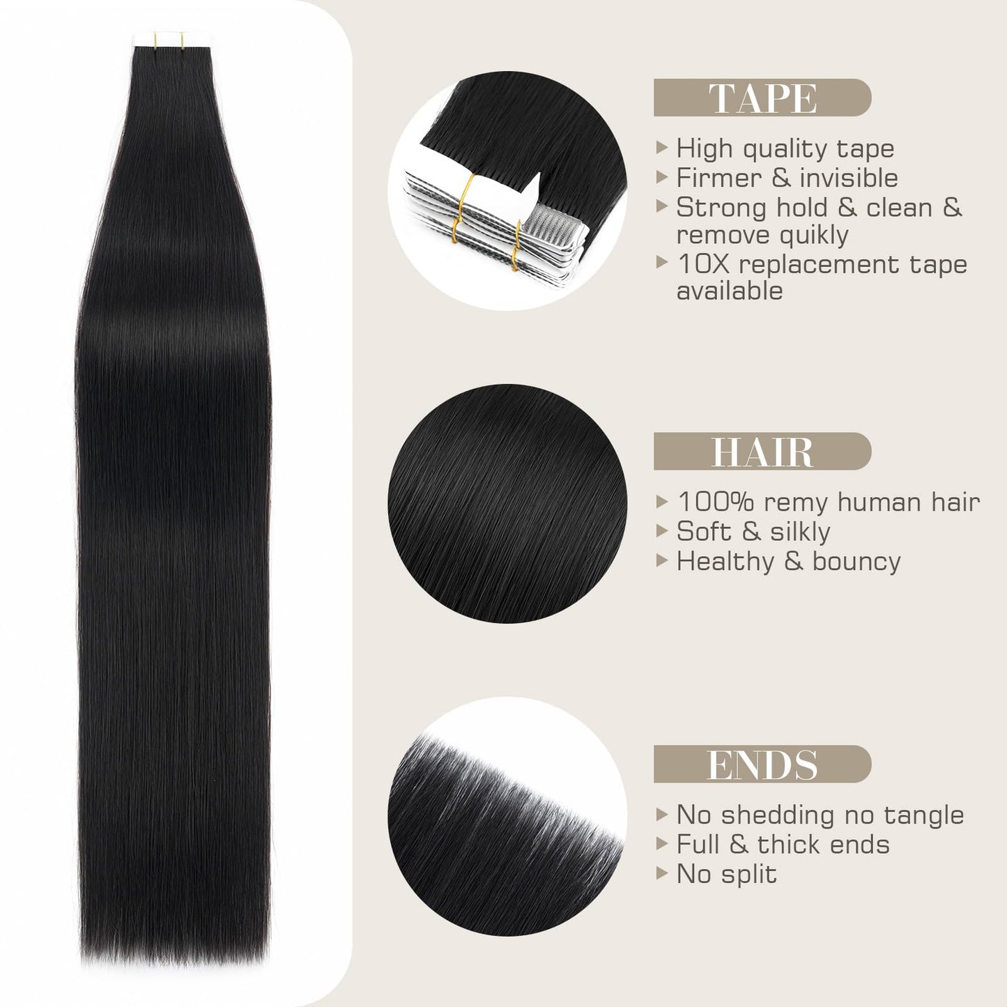S-noilite Tape in Hair Extensions Human Hair,18 inch Upgraded Double Needle Human Hair Tape in Extensions Seamless Invisible Tape in Hair Extensions Human Hair 50g 20pcs(#1 Jet Black)