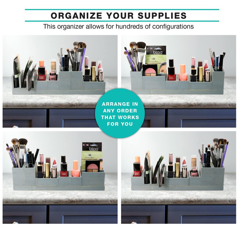 Magnetic Makeup Organizer - Includes 6 Rearrangeable Pieces (Gray)