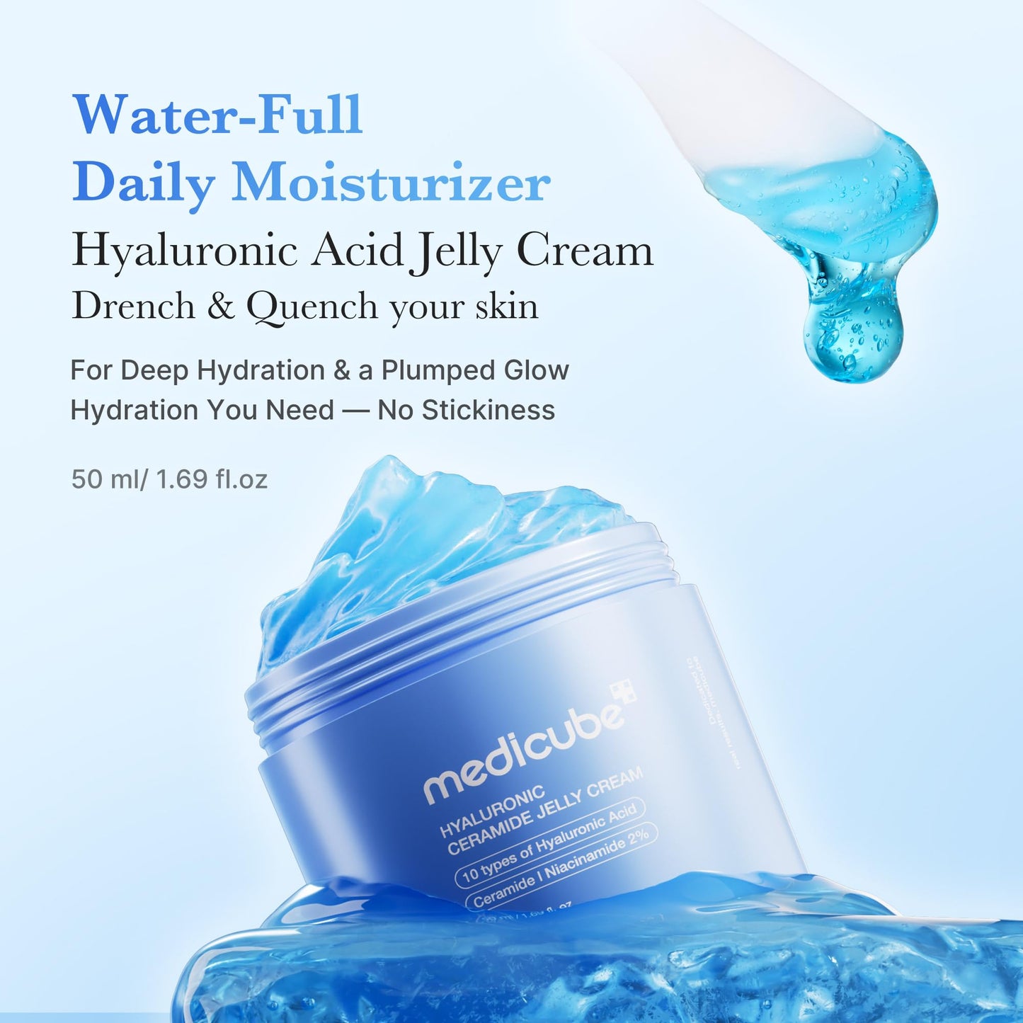 medicube Jelly Cream with Hyaluronic Acid | Daily Moisturizer for All Skin Types | Long-lasting Hydration with Hyaluronic Acid, Ceramides, Multi Peptides | Supports Skin's Natural Barrier | 1.69 fl.oz