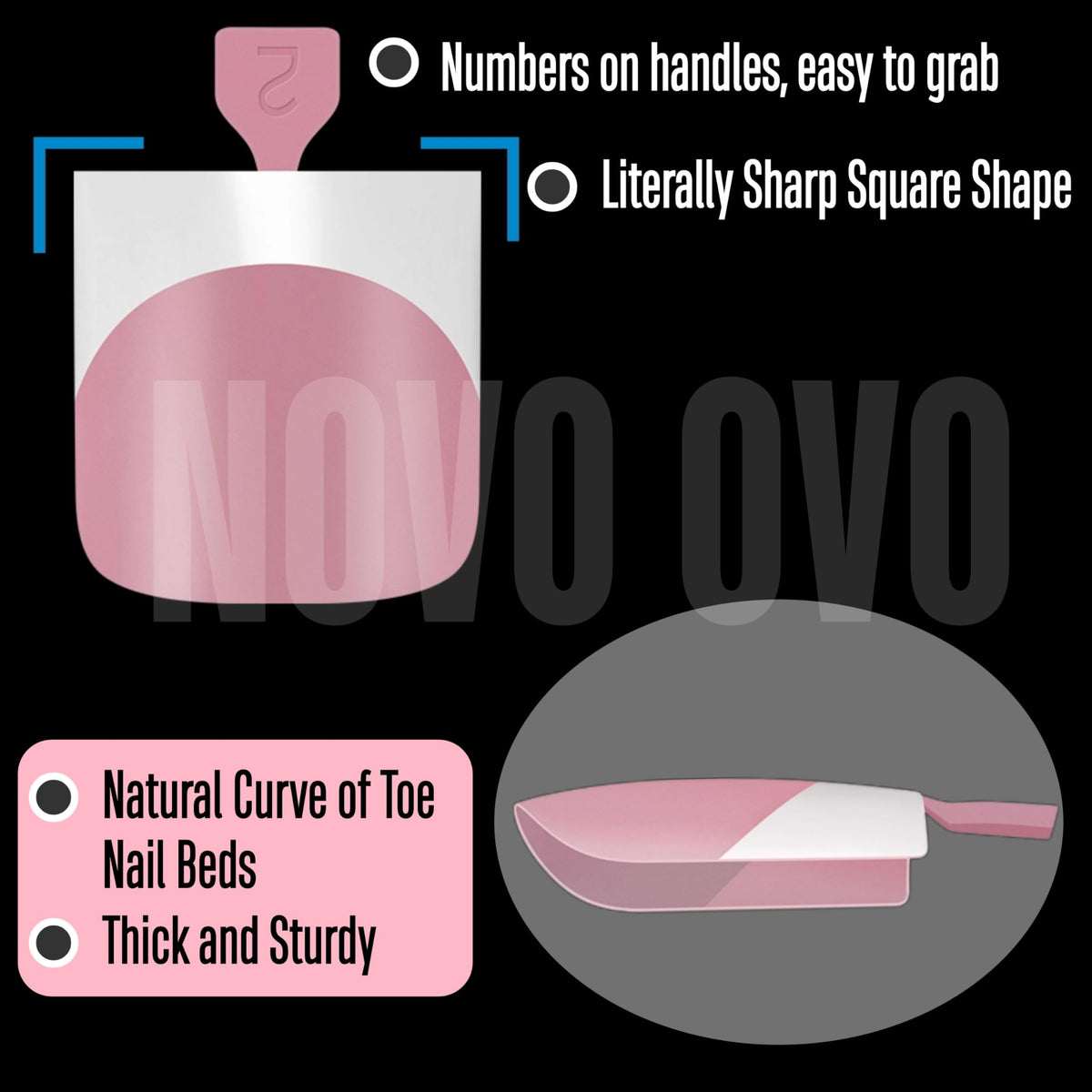 NOVO OVO Press on Toenails, Toe Nail Press ons for Women, White French Tip Sharp Square Pre-Designed Soft Gel Thick False Toenail Extension, BERRY PINK Full Cover Acrylic for DIY x 15 Sizes 150 pcs