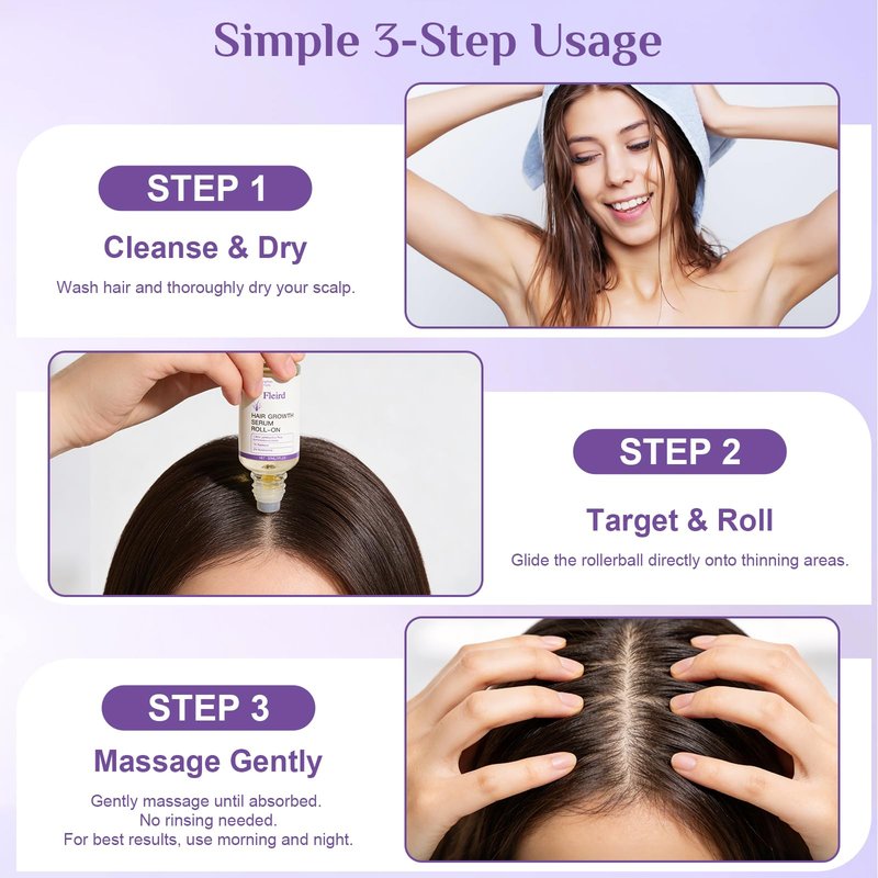 Rosemary Hair Growth Serum Roll-On | Rosemary Oil, Biotin, Anagain, Caffeine, Niacinamide | Fleird™ X7 Technology – Thinning Hair & Hair Fall – Thicker, Fuller Hair for Women & Men,1 Fl Oz (Pack of 2)
