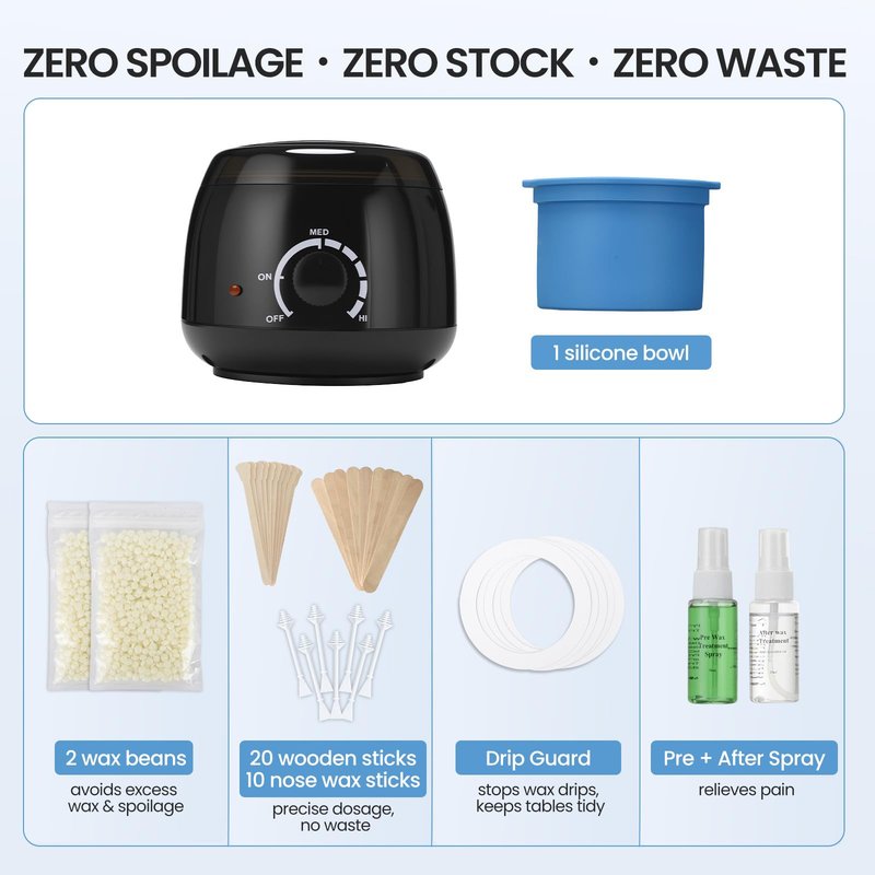 AUZEAL 250ml Mini Waxing Kit for Women, Hard Hot Wax Kit for Hair Removal, At Home Waxing Kit for Bikini & Underarms & More, Sensitive Skin, Precise Temp Control, Compact Single Person Use