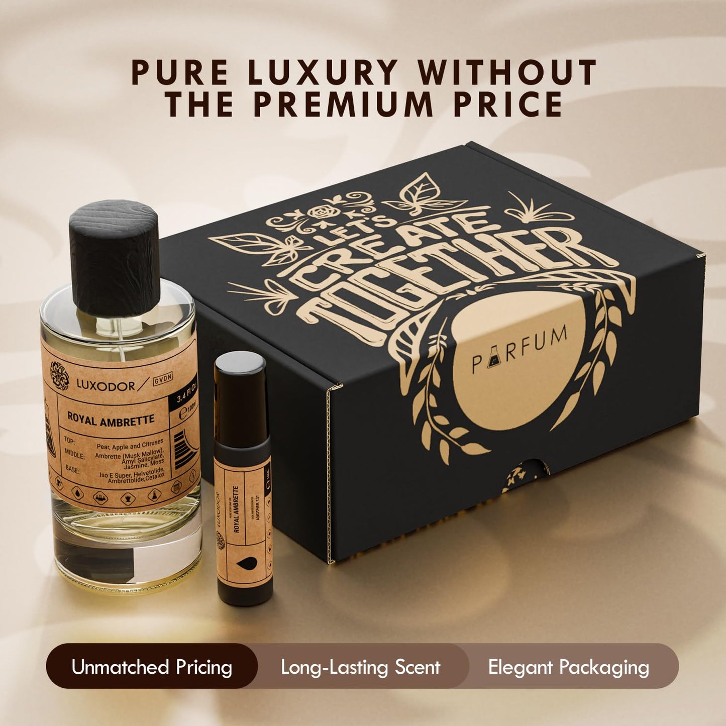 Luxodor Inspired by L.e L.ab’o Another 13 Eau De Parfum – Royal Ambrette Perfume 3.4 fl oz (100ml) with Concentrated Oil 10 ml– Unisex Perfume for Women & Men, Long Lasting Fragrance