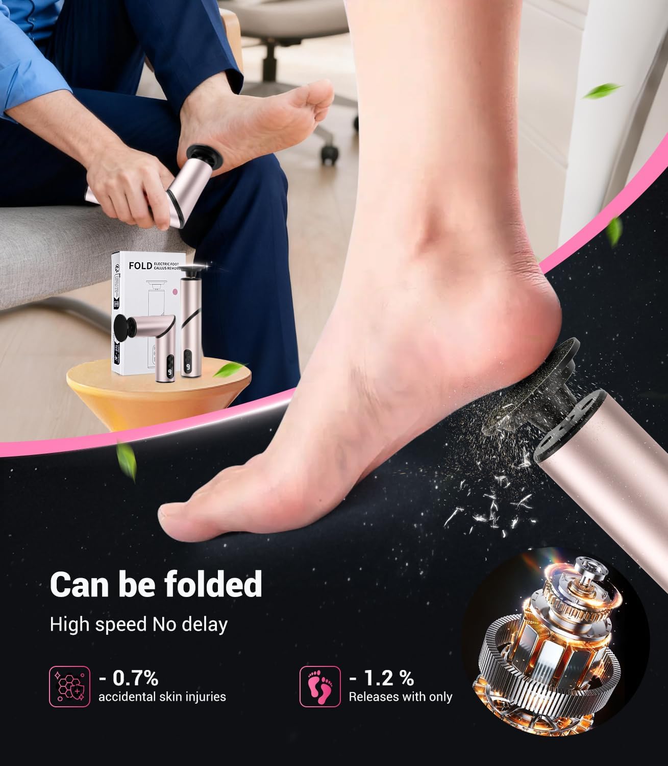 Electric Callus Remover - 5-in-1 Portable Foot Care Device | Removes 99.92% Calluses in 3 Mins, Pink