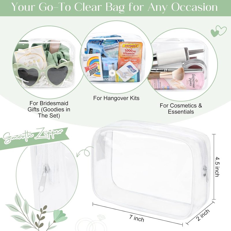 Bridesmaid Proposal Bag Set - 30 Pcs Clear Makeup & Toiletry Bags | Bachelorette Party Favors (Sage Green)