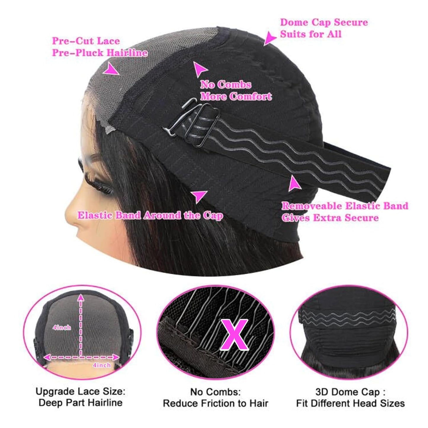 virginess Wear and Go Glueless Wigs Human Hair Pre Plucked Pre Cut Highlight 4/27 Deep Wave Wig for Black Women Human Hair Bob Wig with Elastic Band Upgraded 4x4 Lace Closure Wigs (8Inch)