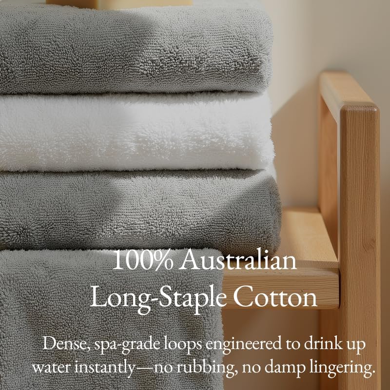 Ultraplush Australian Cotton Washcloths - Set of 2 Soft & Absorbent 800 GSM Luxury Face Cloths | Light Grey