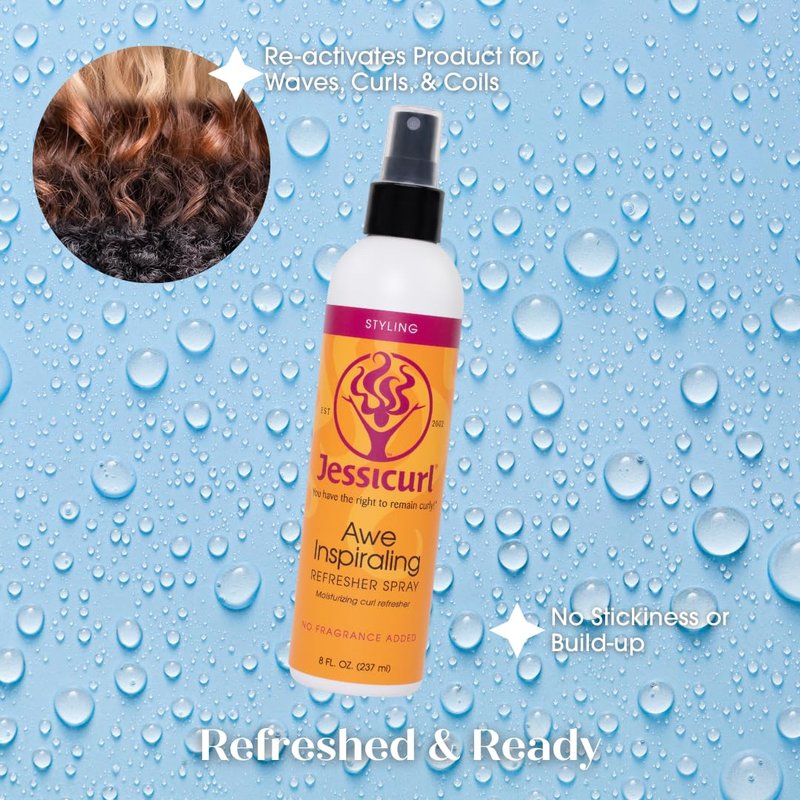 Jessicurl, Awe Inspiraling Spray, No Fragrance Added, 8 Fl oz. Moisturizing Midday Curl Refresher Spray for Curly Hair, Curl Defining