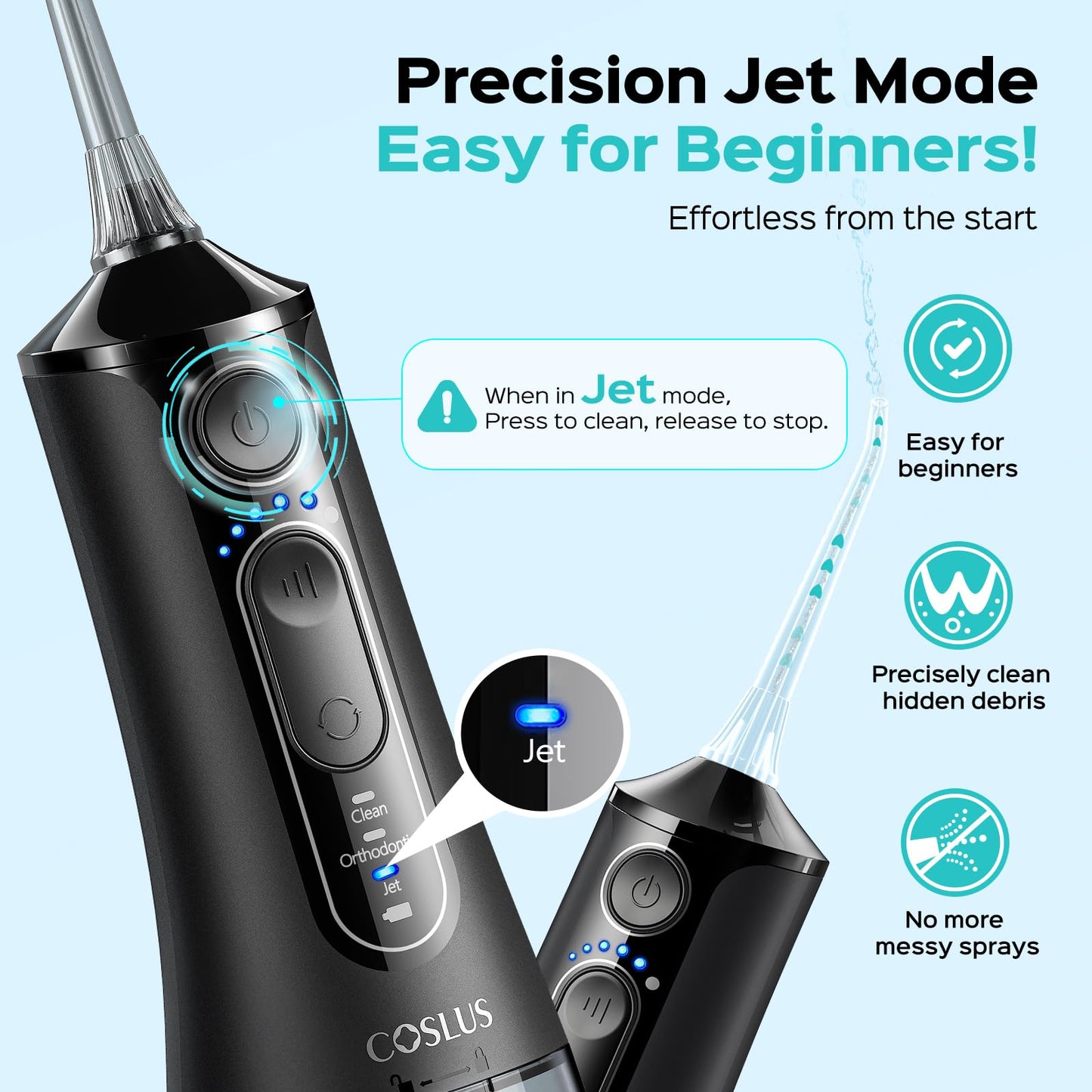 COSLUS ADA Accepted C51 Portable Water Flosser for Teeth: 3 Modes & 6 Pressure Settings with Jet Mode Water Dental Pick for Orthodontic, Braces, Sensitive Gums, Compact for Travel, for Multiple Users