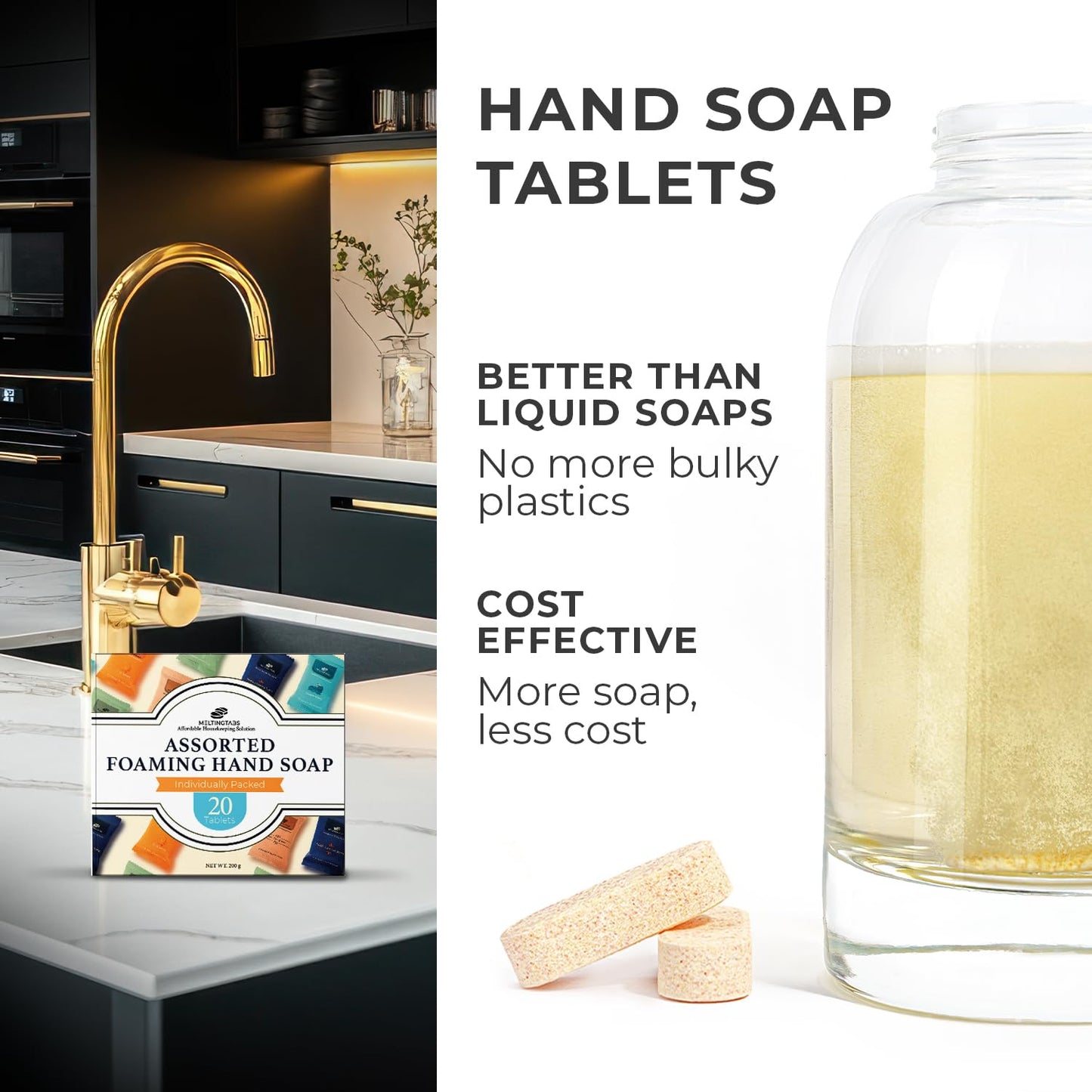 MELTINGTABS Foaming Hand Soap Tablets, Variety Pack — 20 Refill Tablets in 5 Scents (Citrus, Bergamot, Ocean, Noble Essence, Zen Tea) — Plastic-Saving Concentrated Refills for Foaming Dispensers