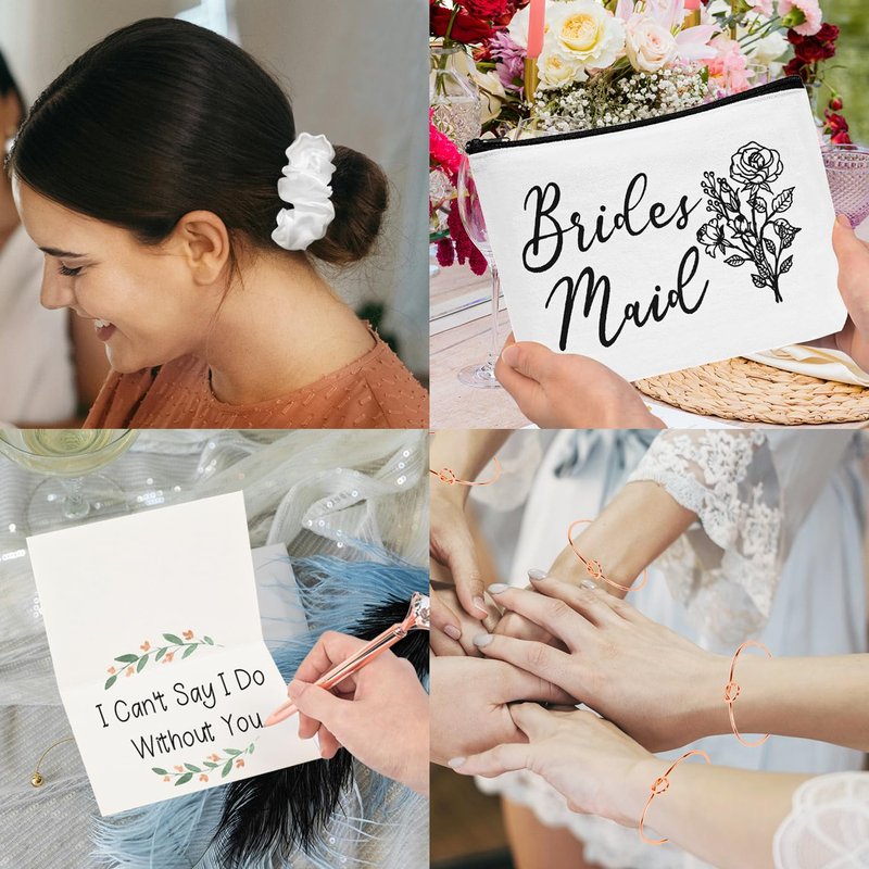 Nimbbex 36Pcs Bridesmaid Proposal Gifts,Maid of Honor Gifts Matron of Honor Gifts,include 16oz Glass Cups Makeup Bags Scrunchies Knot Bracelets Bridesmaid Cards Diamond Pens for Wedding