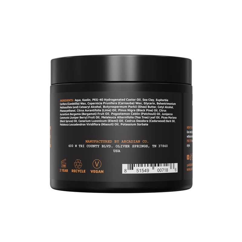 Arcadian Grooming Clay Pomade for Men – Vegan Matte Finish, Strong High Hold, 4oz