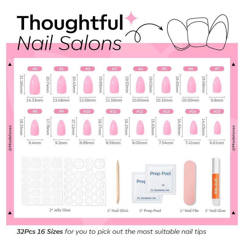 Modelones Pure White Press on Nails Almond, Short Almond Fake Nails, Reusable Nail Kit with Nail Glue Adhesive Tabs Mini Nail File, Nails Press Ons 32Pcs16 Sizes