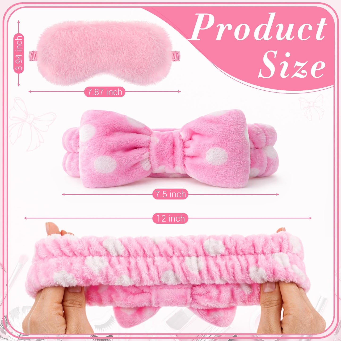 Maiteenly 24 Pieces Spa Sleepover Party Favors Supplies Include Spa Headband Sleep Eye Mask Bulk for Women Adult Slumber Wedding Birthday Bachelorette Party Supplies (Pink and Dot)