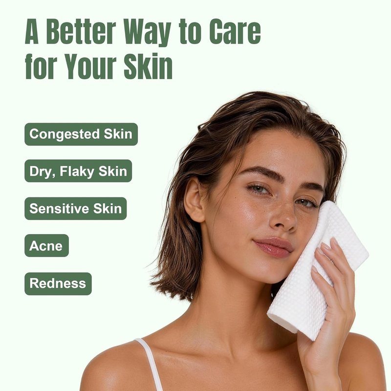 Disposable Face Towels - Extra Large Biodegradable 12x10 Inch Lint-Free Wipes for Sensitive Skin | 50 Count