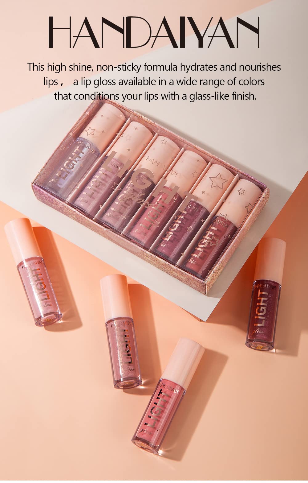 BANGFENG 6PCS Lip Oil Light Lipgloss Set, Moisturizing Hydrating Lip Glow Oil Lip Gloss Kit High Shine Lip Plumping Glass Finish Liquid Lipstick for Women (Set A)