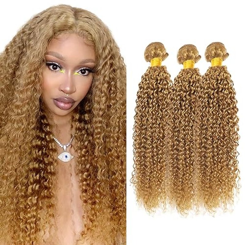 Blonde Human Hair Bundles Color 27 Kinky Curly Bundles 24 26 28 Inch Brazilian Virgin Remy Hair Honey Blonde Curly Bundle Har Extensions