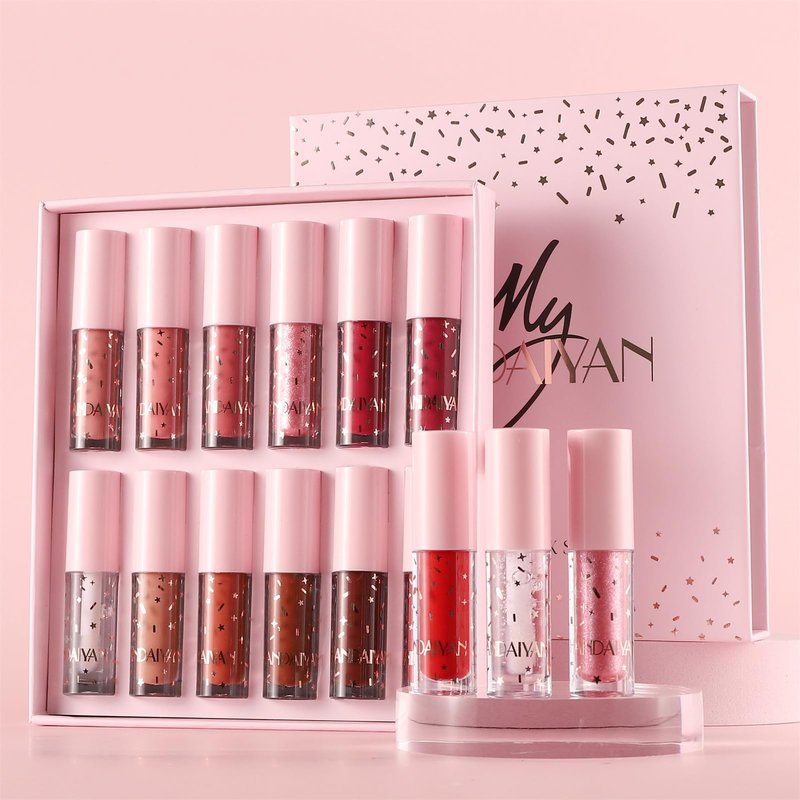 12Pcs Nude Matte Liquid Lipstick Set, Waterproof Long Lasting Non-Stick Cup 12 Colors Nude Lipstick 24 Hour Not Fade Matte Lipstick Professional Lip Gloss Set Mother's Day Makeup Gifts for Women