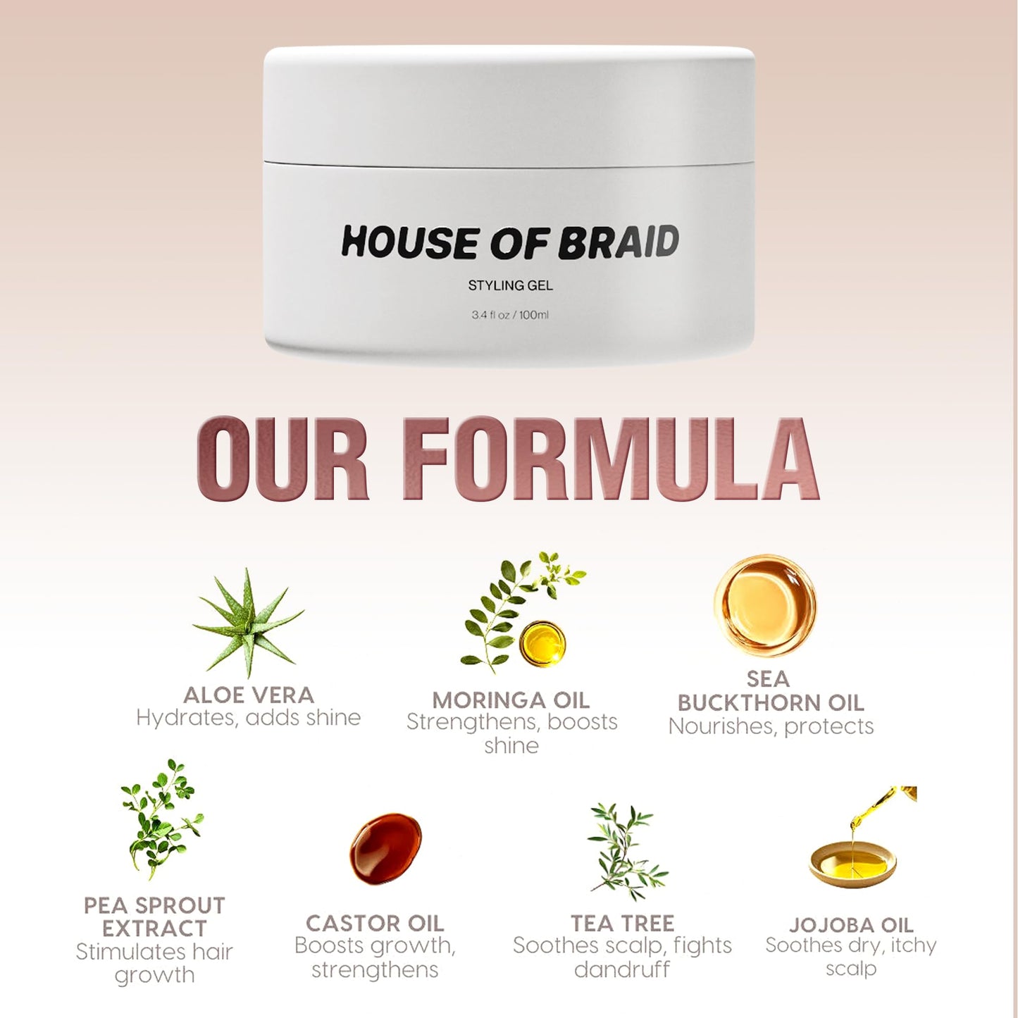 House Of Braid Hair Styling Gel - Extra Hold for Curly, Wavy, Slick Back, Edge Control, Braid Gel - Non Toxic, Frizz and Flake Free Hair Jam with All Natural Ingredients (3.4 Oz)
